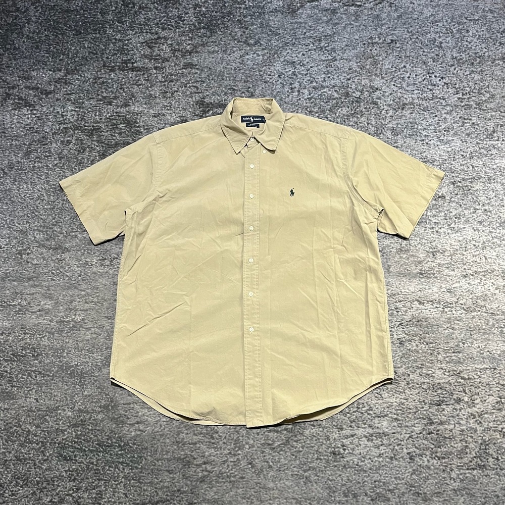 Polo Ralph Lauren Blake Button Down Short Sleeve Shirt Mens Large Beige‎